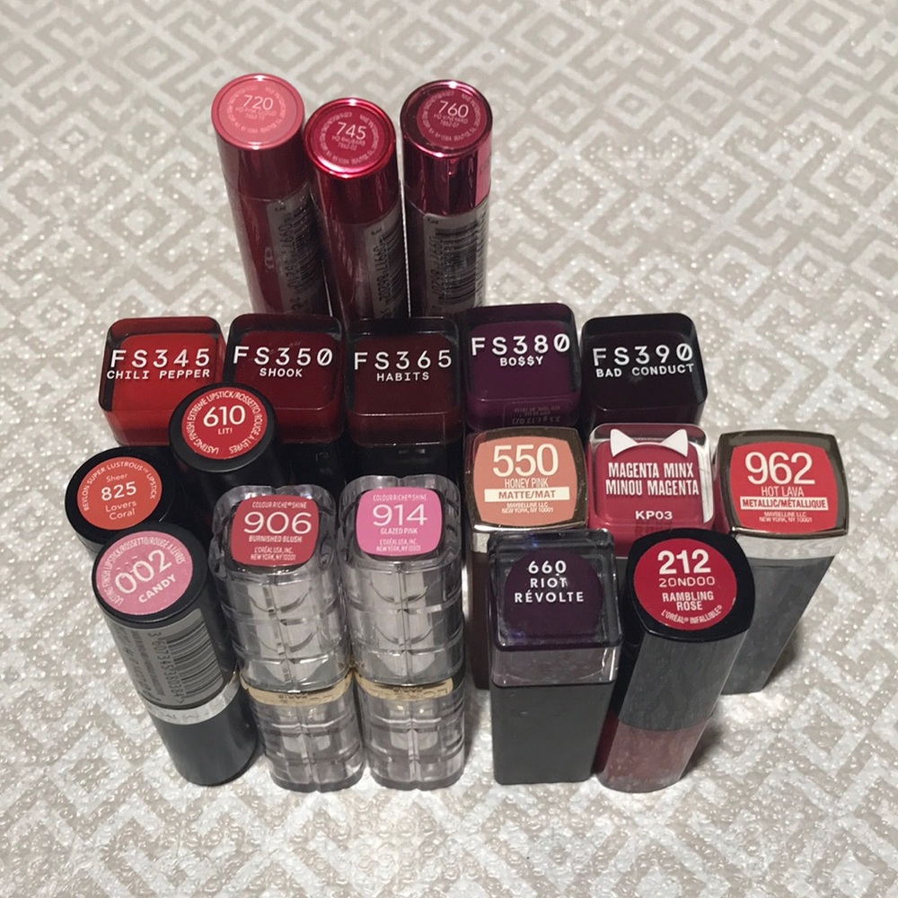 Covergirl L’Oréal Revlon Rimmel Lipstick 18 pieces